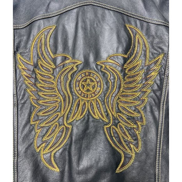 Harley-Davidson Leather Jacket Embroidered Angel Wings Leather Jacket Size M/L - Picture 6 of 13